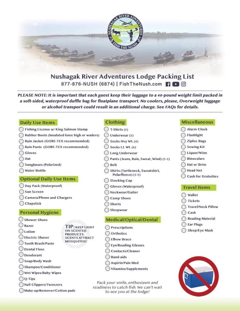 Alaska Packing List - Nushagak River Adventures | Fishing Trip Checklist