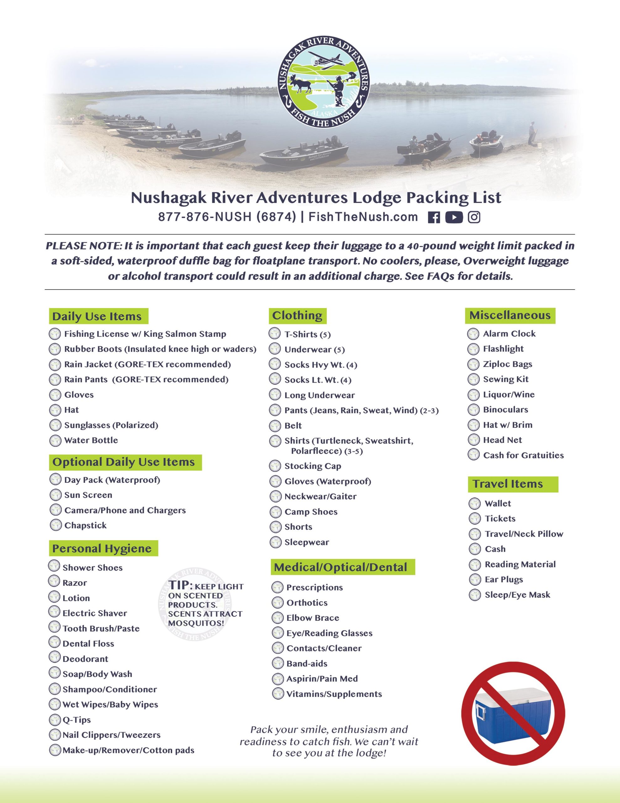 Alaska Packing List Nushagak River Adventures Fishing Trip Checklist